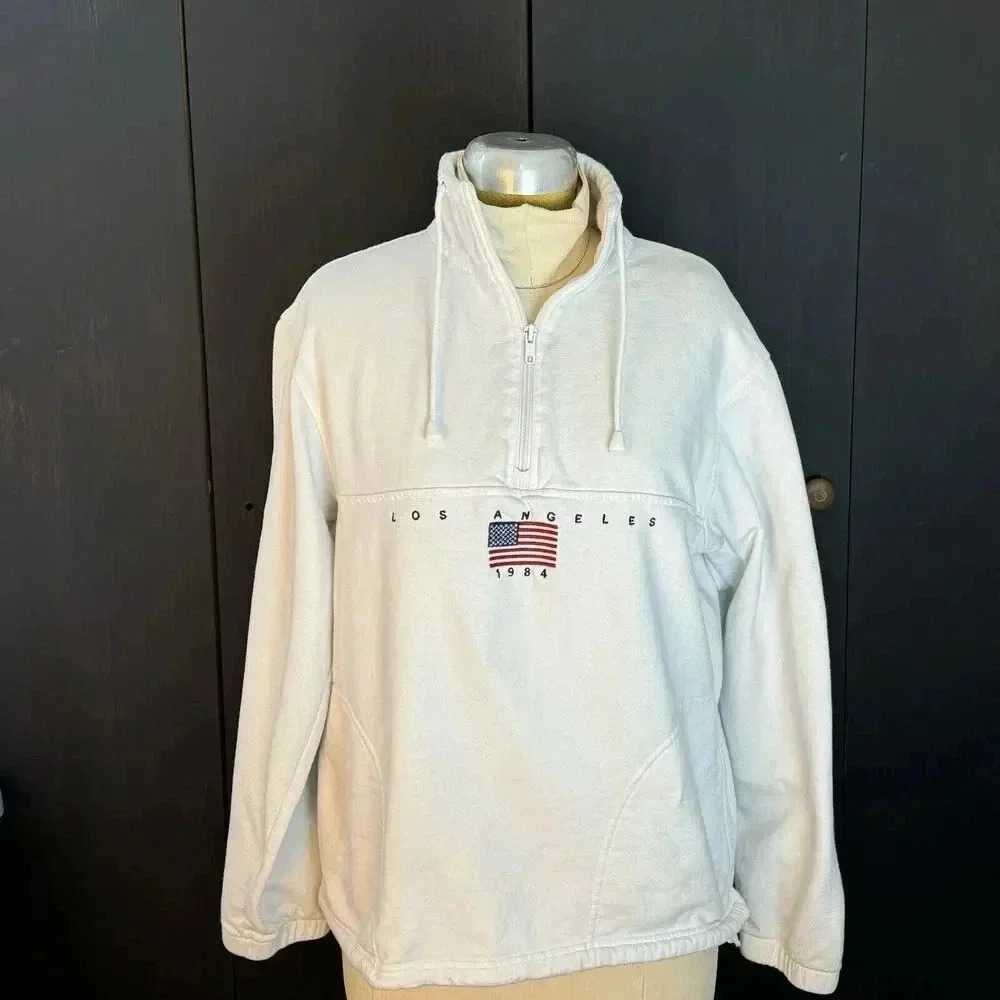 John Galt Sweatshirt Women One Size White Los Angeles Flag Quarter Zip